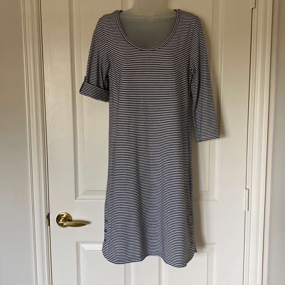 J Jill Perfect Pima Black and White Striped Dress